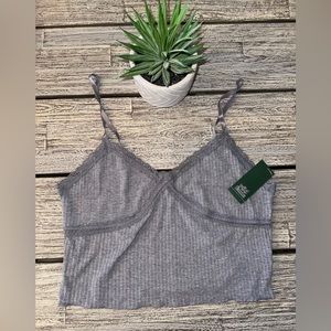 Womens Wild Fable Grey Lace Trimmed Crop Tank/Cami w/Adjustable Straps, Size XL